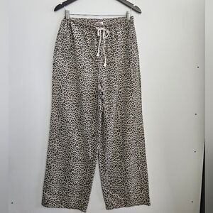 New Me Leopard Print Wide Leg Linen Blend Pants Large NP70768